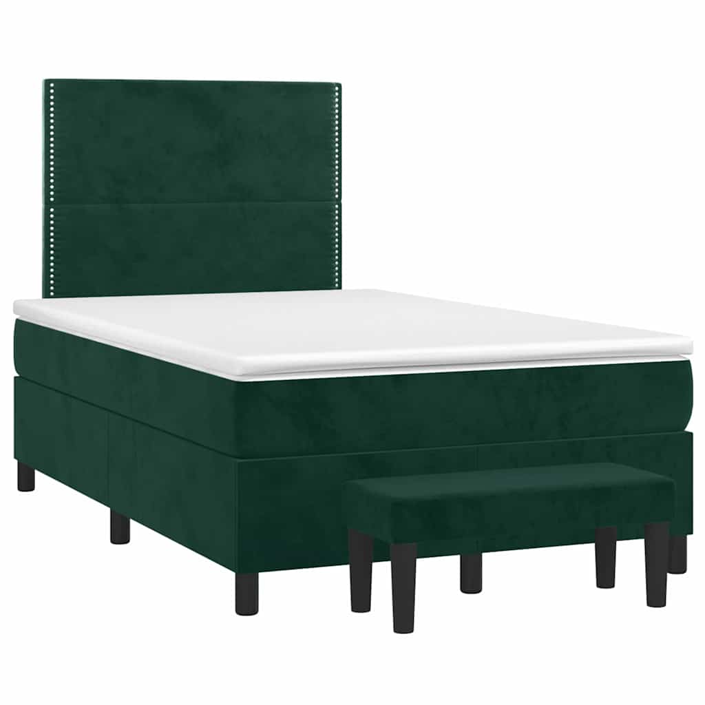 Cama boxspring com colchão 120x200 cm veludo verde-escuro