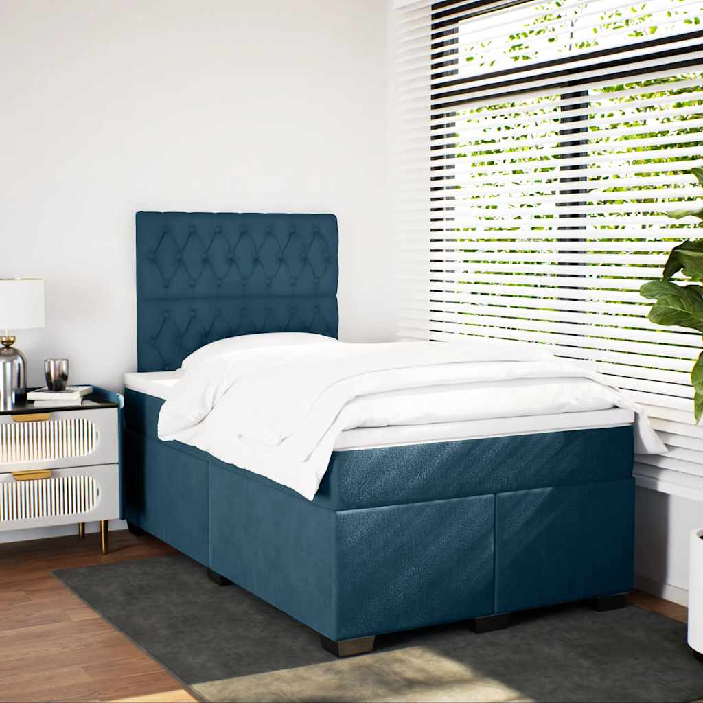 Cama boxspring com colchão 120x200 cm veludo azul