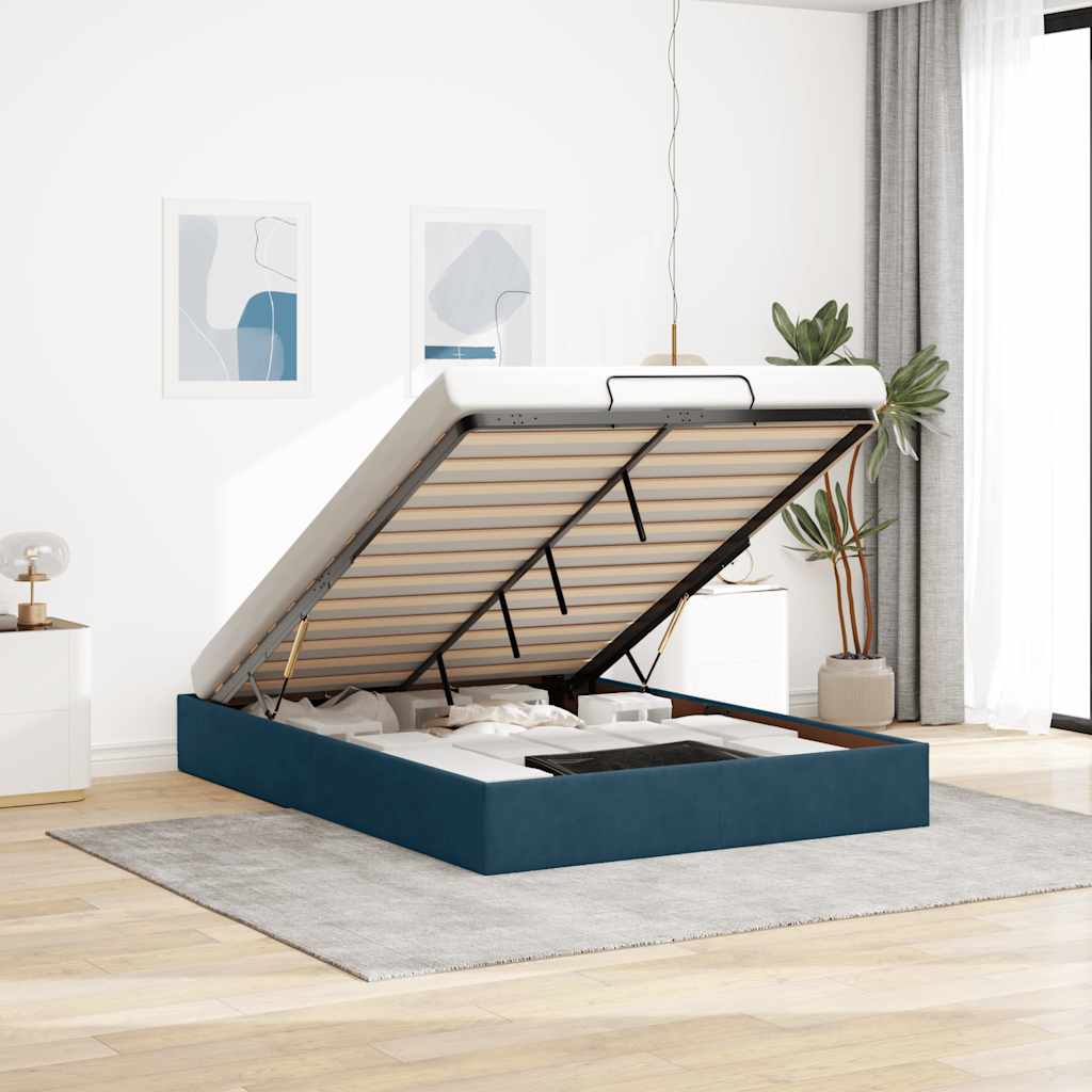 Estrutura de cama otomana sem colchão 140x190 cm azul escuro
