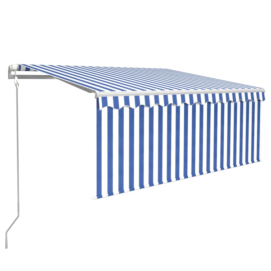 Toldo automático c/ estore/LED/sensor vento 3x2,5m azul/branco
