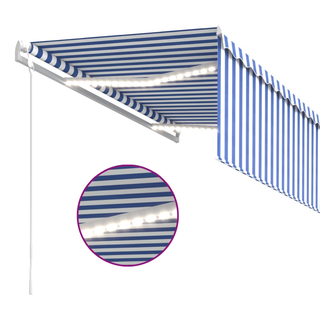 Toldo automático c/ estore/LED/sensor vento 3x2,5m azul/branco