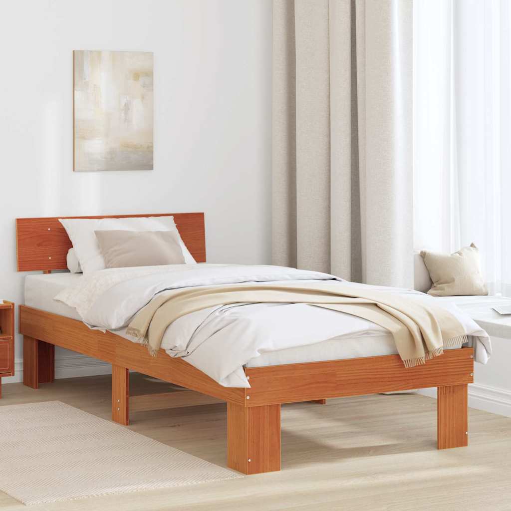 Estrutura da cama com cabeceira marrom cera 100 x 200 cm