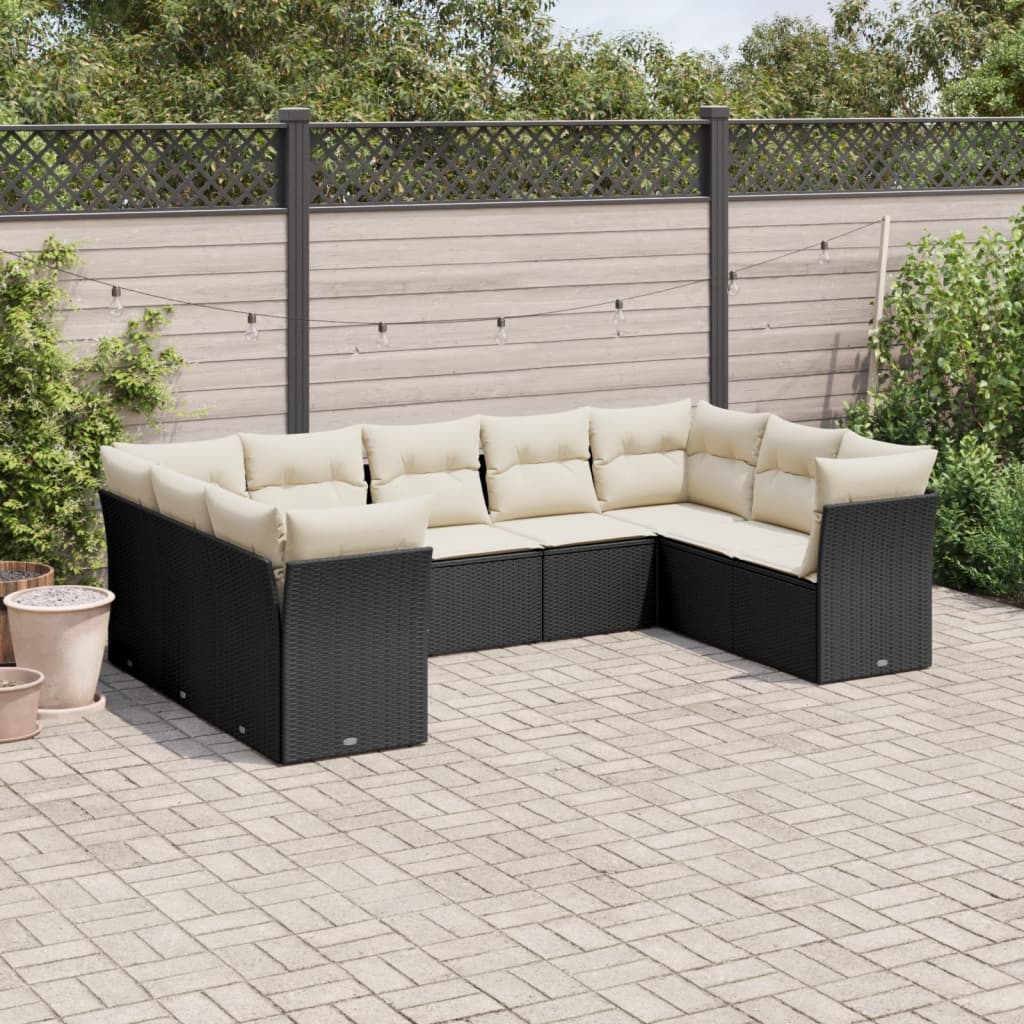 9 Pcs conjunto de sofás p/ jardim c/ almofadões vime PE preto