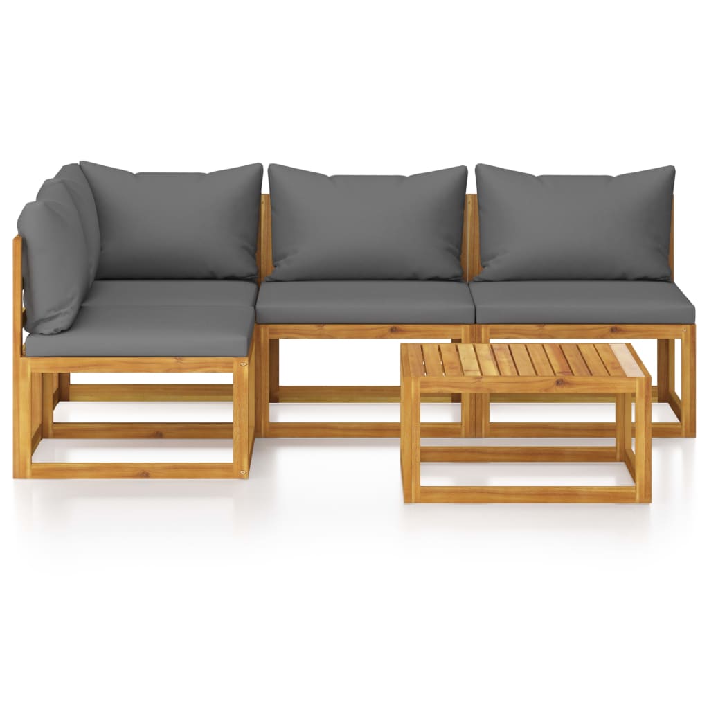5 Pcs conjunto lounge de jardim c/ almofadões acácia maciça