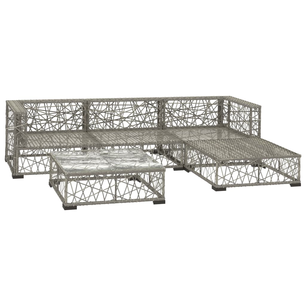 5 Pcs conjunto lounge de jardim c/ almofadões vime PE cinzento