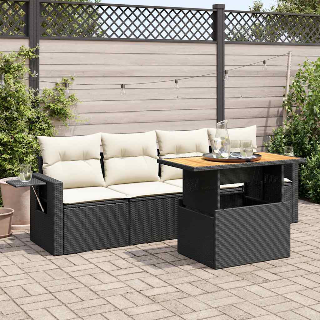 5 Pcs conjunto sofás de jardim com almofadões vime PE preto