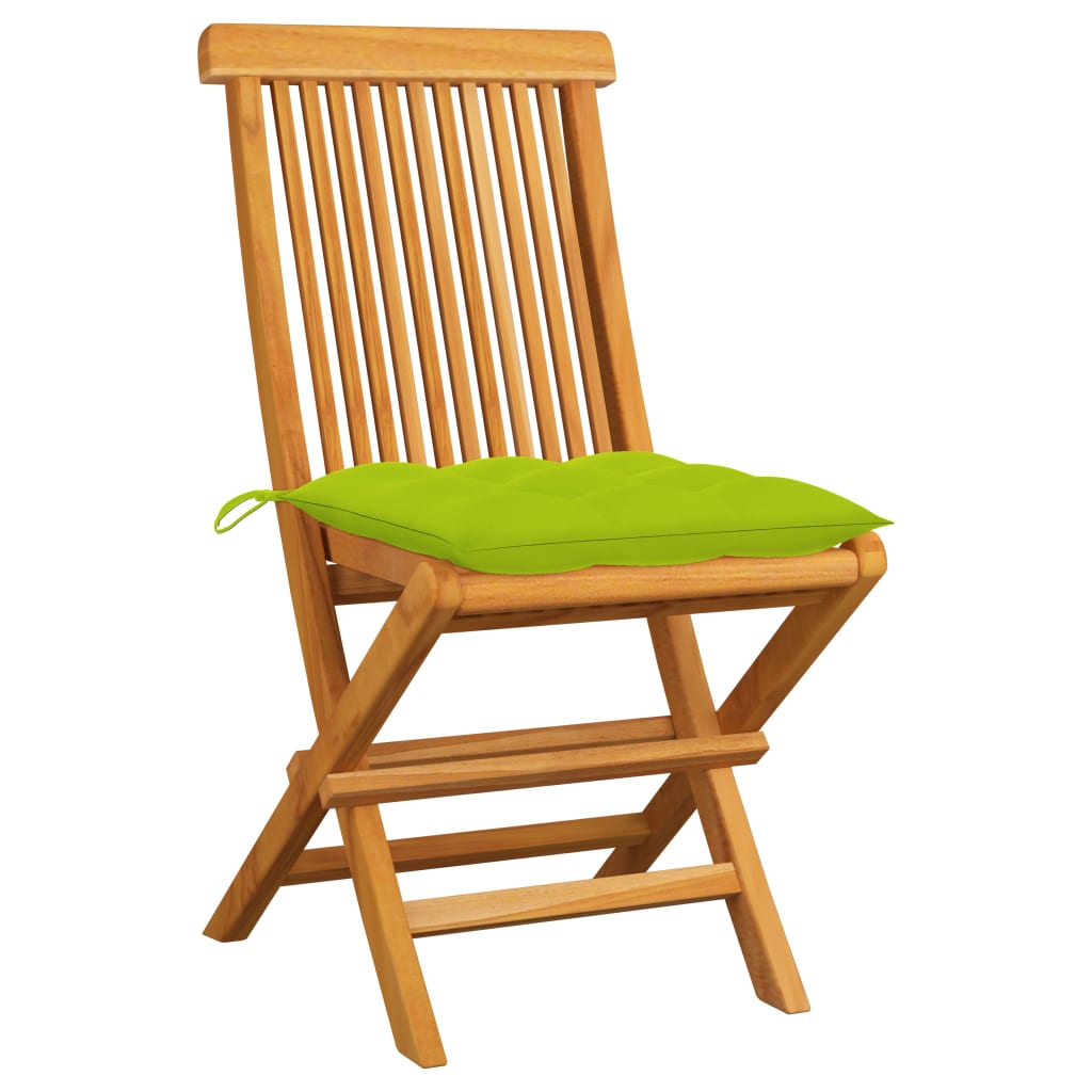 Cadeiras jardim c/ almofadões verde brilhante 2 pcs teca maciça