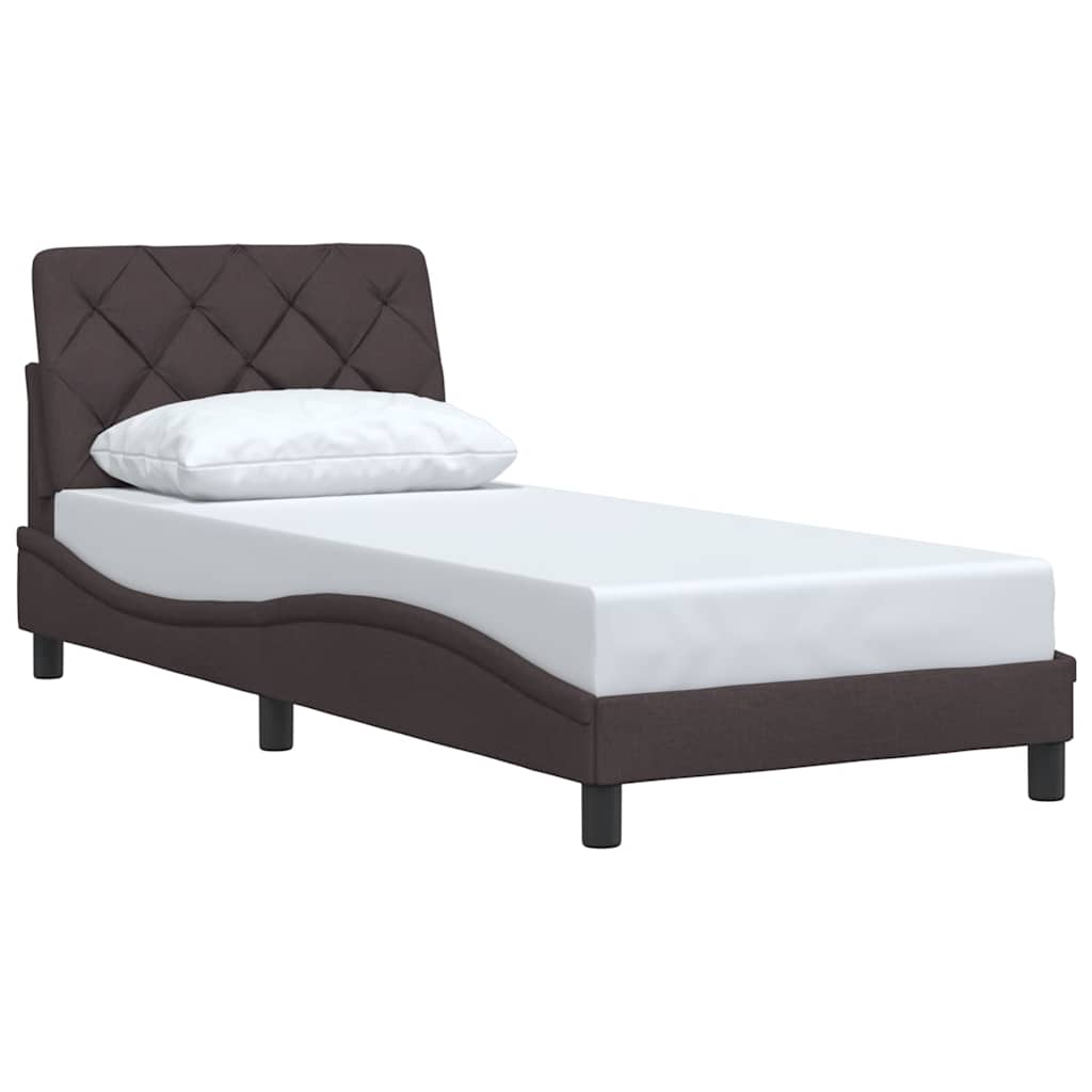 Estrutura de cama sem colchão 90x190 cm tecido castanho-escuro