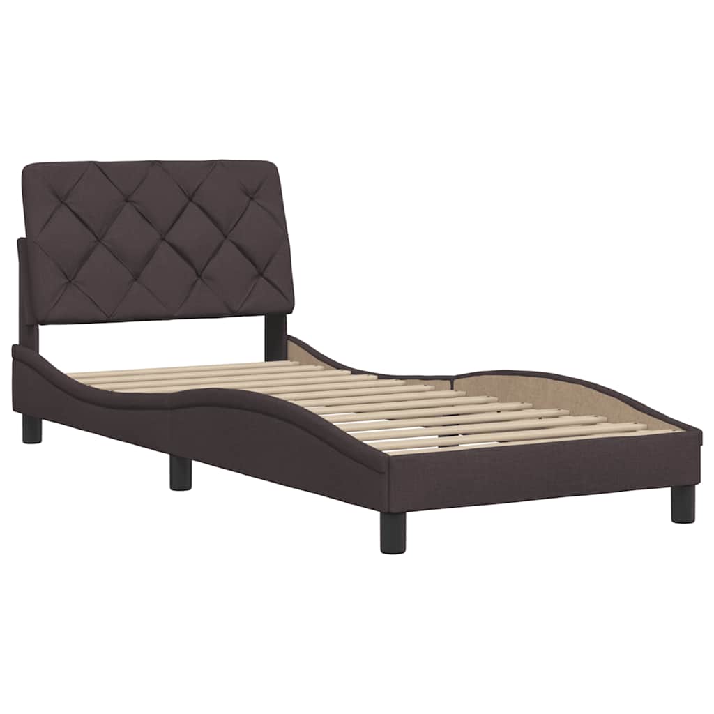 Estrutura de cama sem colchão 90x190 cm tecido castanho-escuro