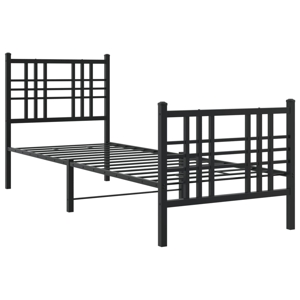 Estrutura de cama com cabeceira e pés 75x190 cm metal preto