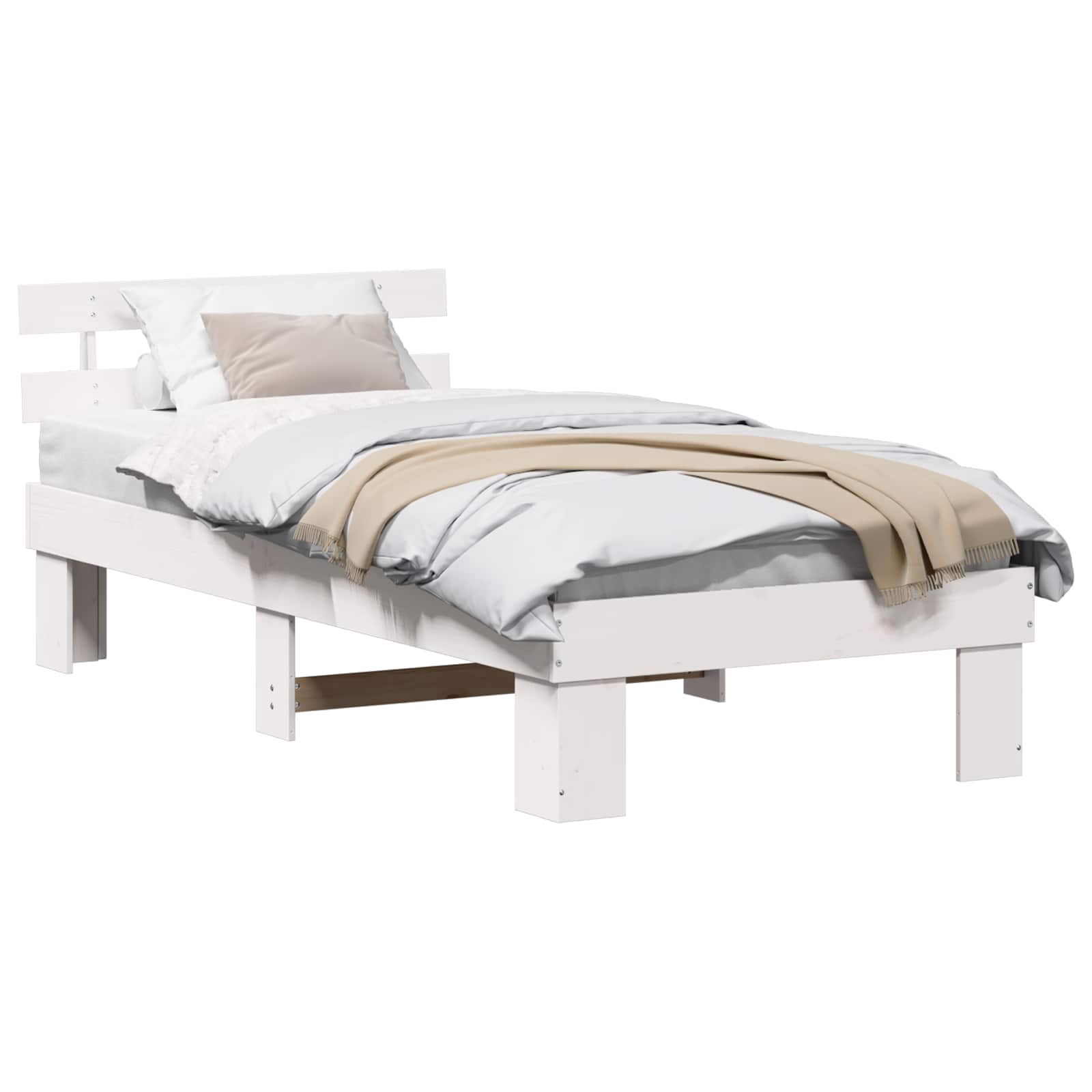 Estrutura da cama branco 75 x 190 cm madeira de pinheiro sólida