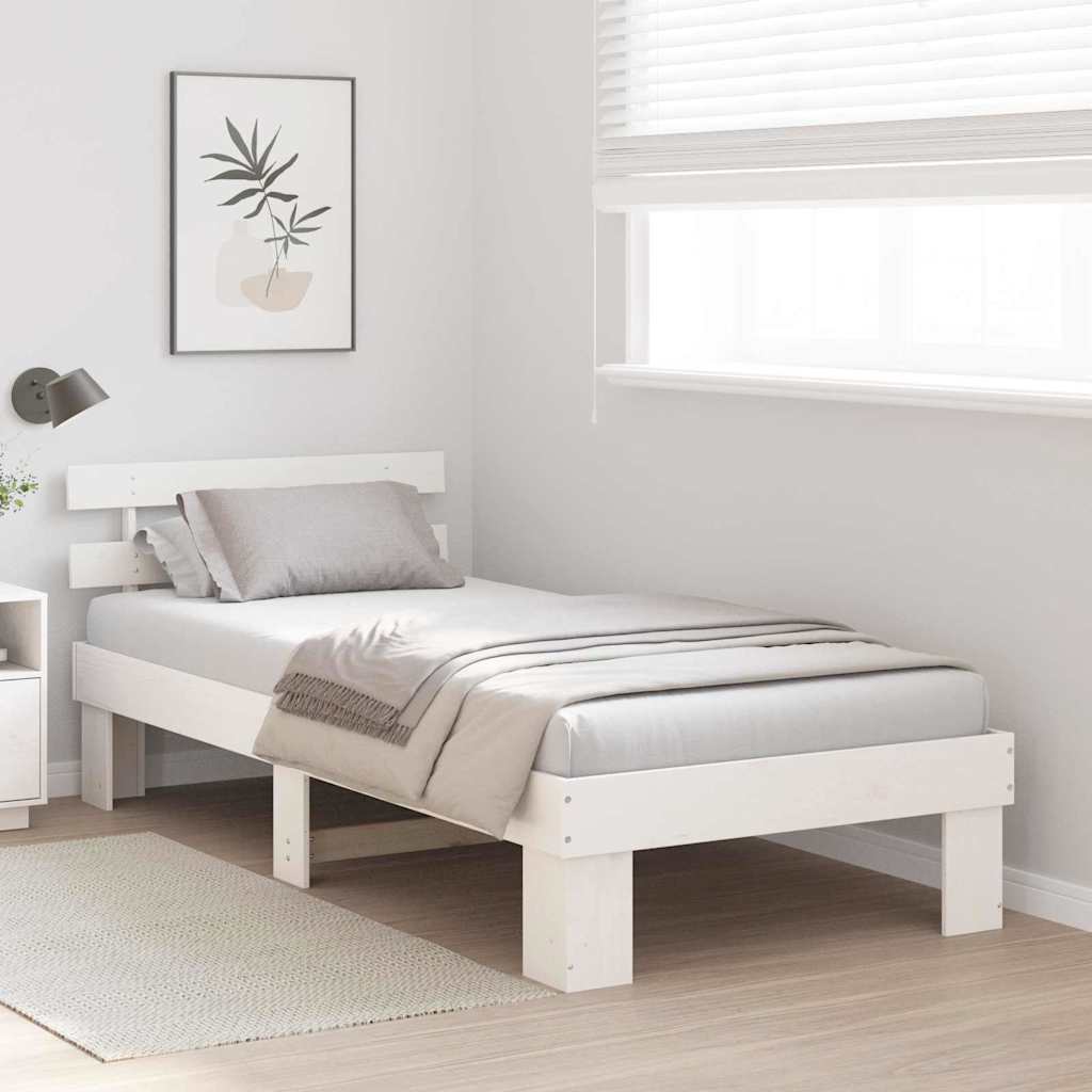 Estrutura da cama branco 75 x 190 cm madeira de pinheiro sólida