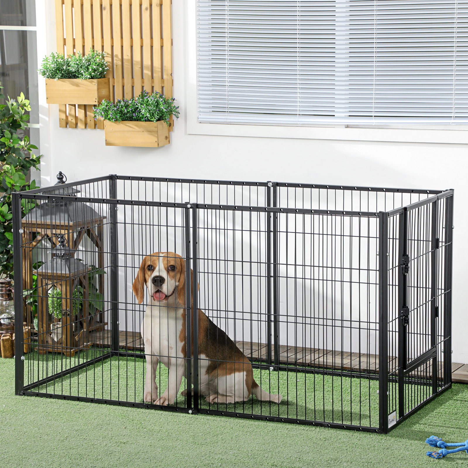 Parque para cães de 6 painéis com largura ajustável e estrutura de aço 82,5-150x79x81 cm preto