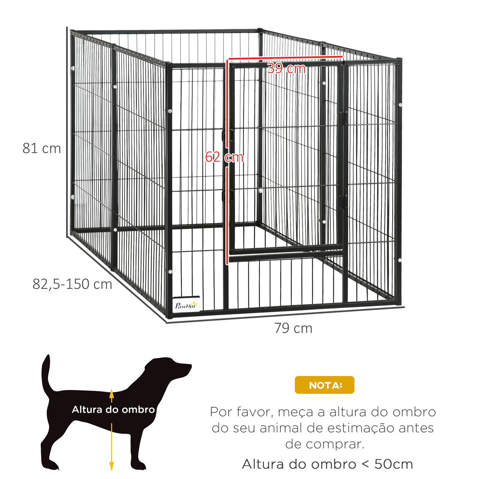 Parque para cães de 6 painéis com largura ajustável e estrutura de aço 82,5-150x79x81 cm preto