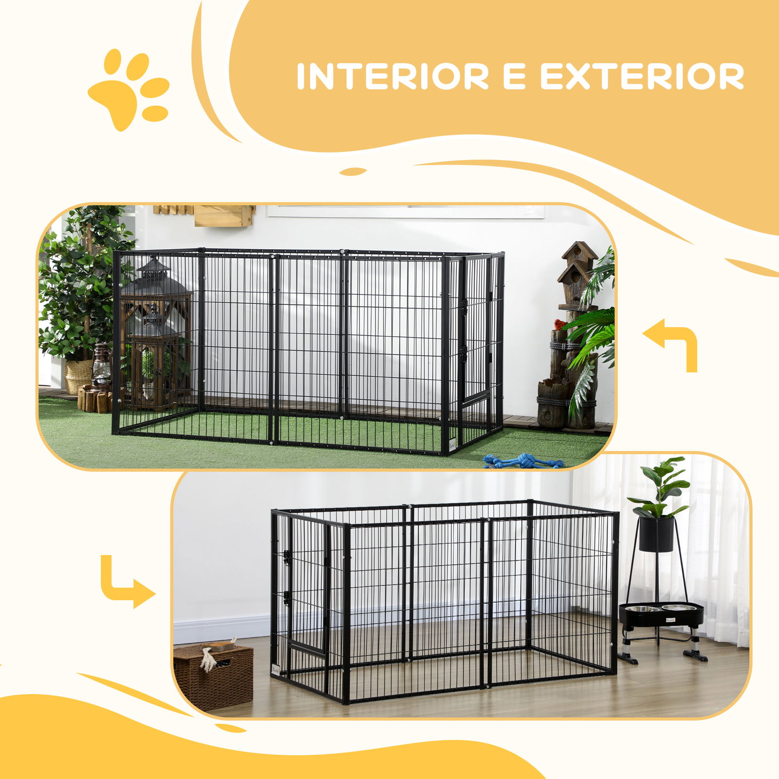 Parque para cães de 6 painéis com largura ajustável e estrutura de aço 82,5-150x79x81 cm preto