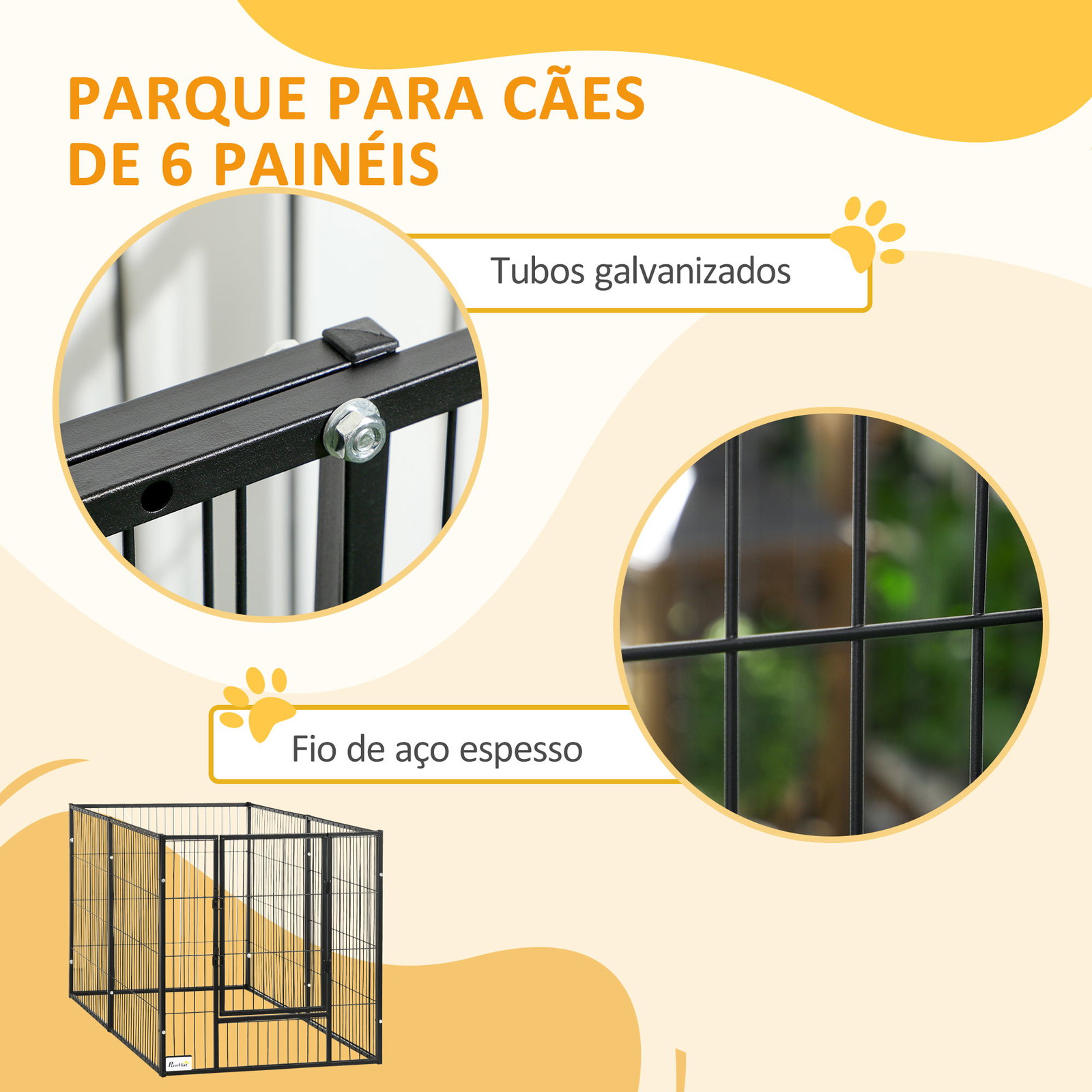 Parque para cães de 6 painéis com largura ajustável e estrutura de aço 82,5-150x79x81 cm preto