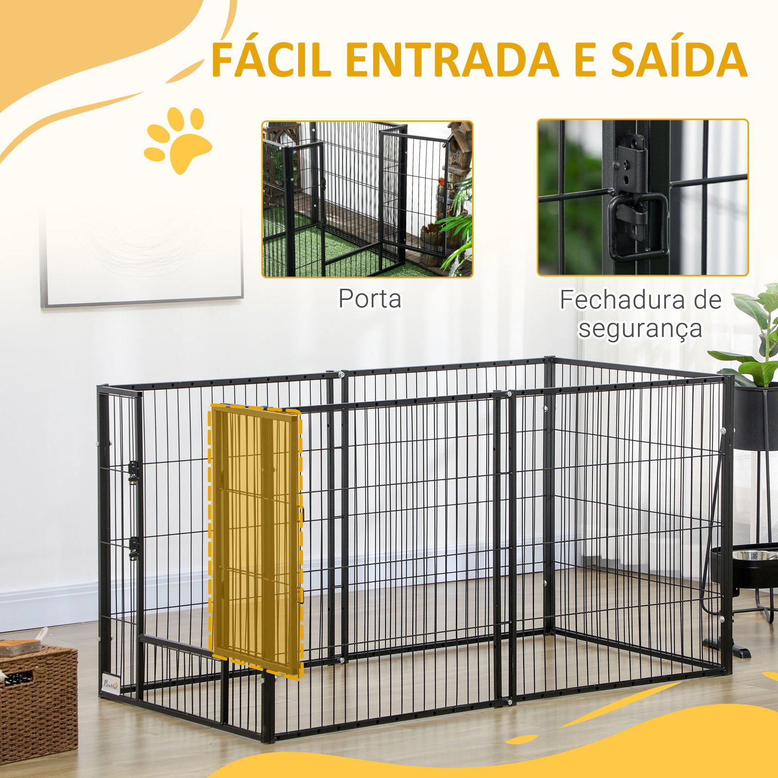 Parque para cães de 6 painéis com largura ajustável e estrutura de aço 82,5-150x79x81 cm preto