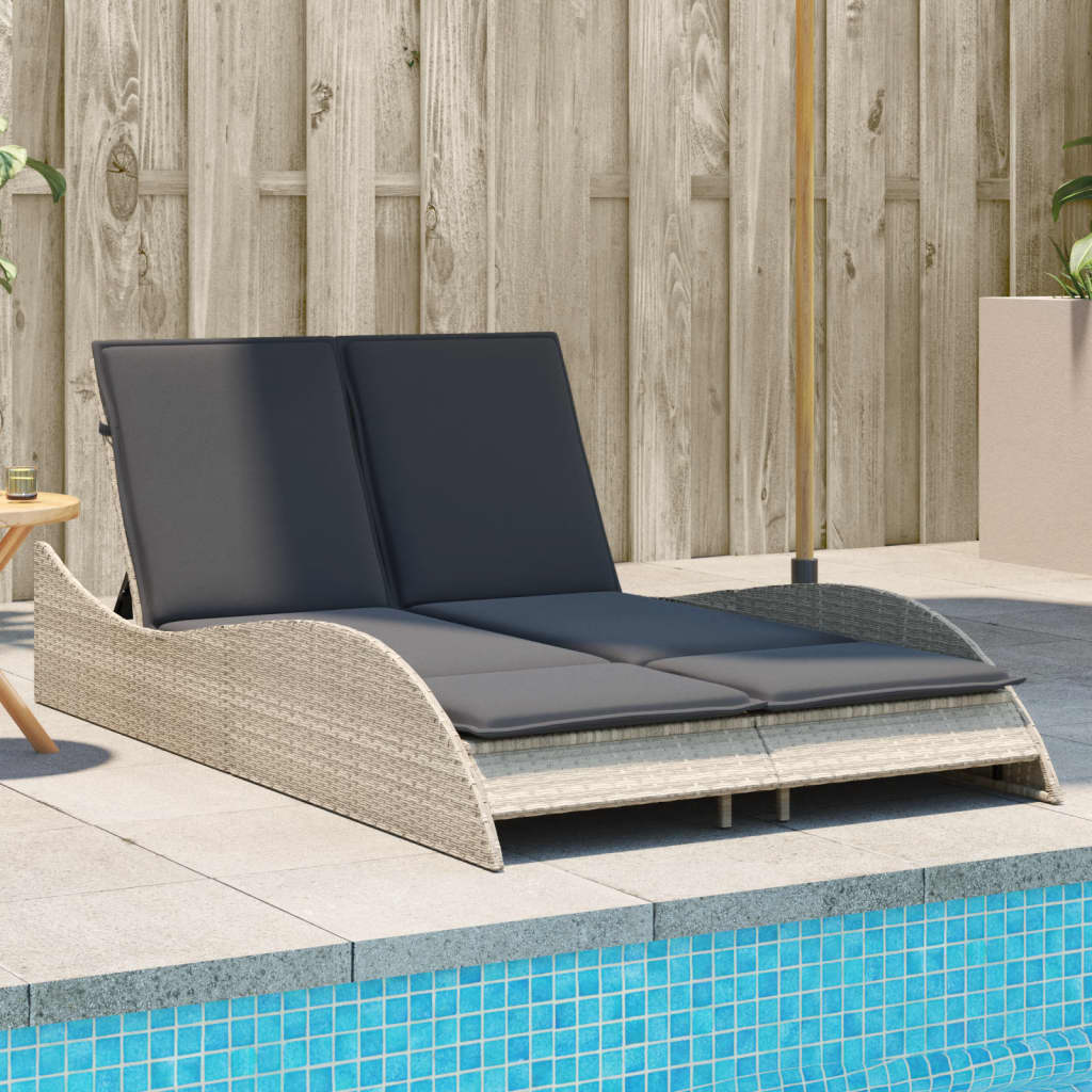 Espreguiçadeira c/ almofadões 114x205x73 cm vime PE cinza-claro