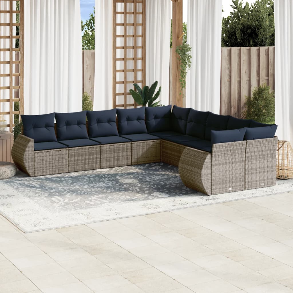 Conjunto de sofá de jardim com 10 peças e almofadas em rattan sintético cinza