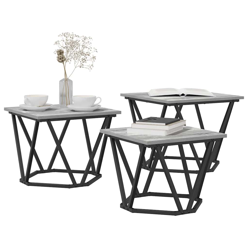 Mesa de centro 3 unid. cinza sonoma 50 x 50 x 40 cm