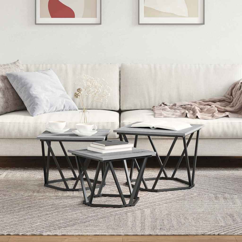 Mesa de centro 3 unid. cinza sonoma 50 x 50 x 40 cm
