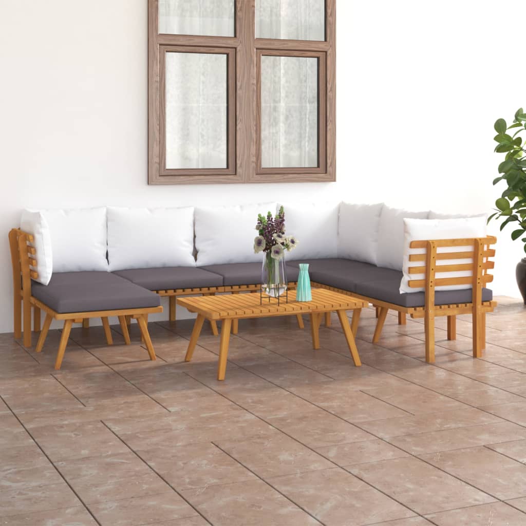 8 Pcs conjunto lounge de jardim com almofadões acácia maciça