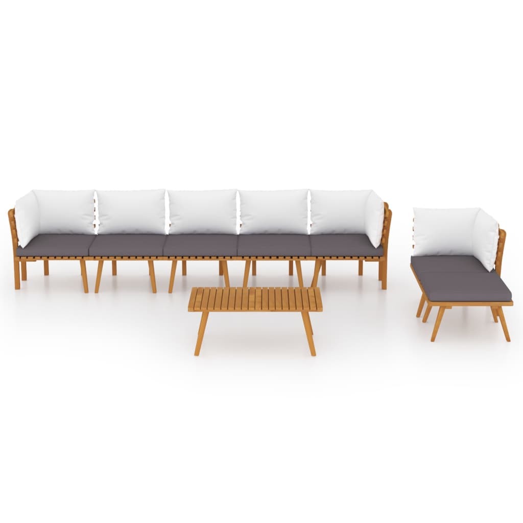 8 Pcs conjunto lounge de jardim com almofadões acácia maciça