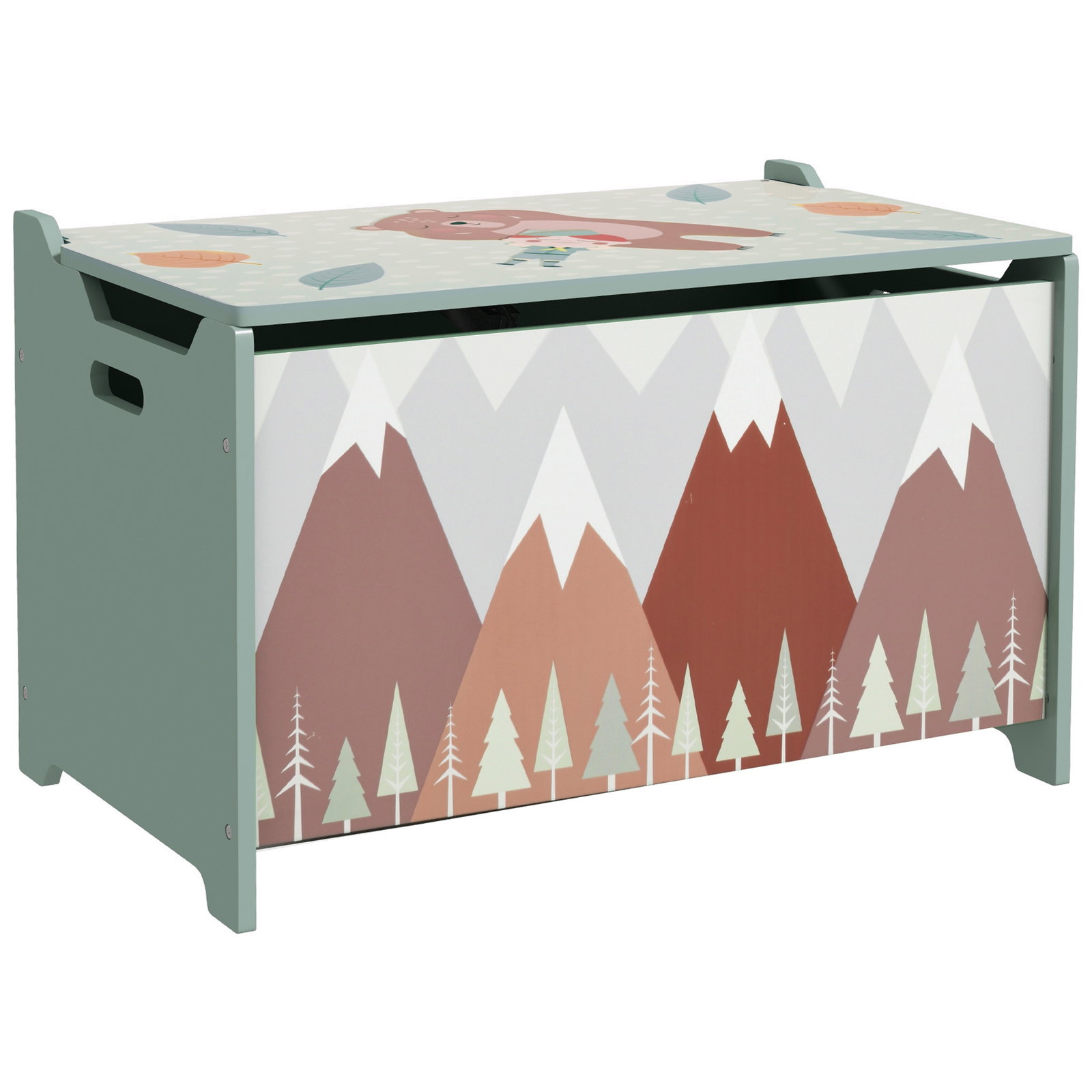 Baú de brinquedos organizador de brinquedos para crianças de 3 a 8 anos com estampado em animaos 60x37x39 cm verde