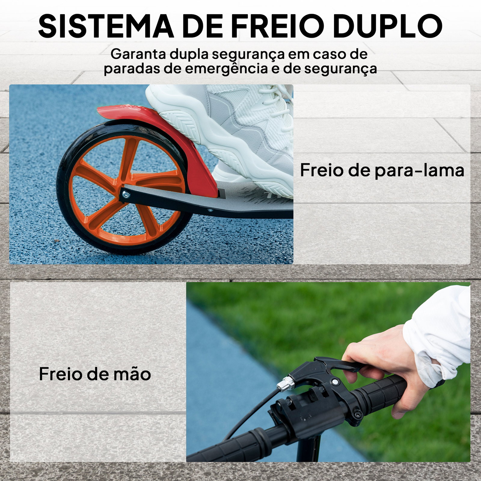 Trotinete dobrável com guiador ajustável, rodas grandes de 200 mm, amortecimento e travão, carga máxima de 100 kg, 91,5x36,5x91-104 cm, vermelho