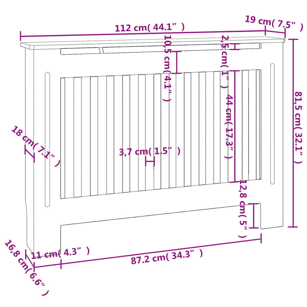 Coberturas de radiador 2 pcs derivados madeira 112 cm branco