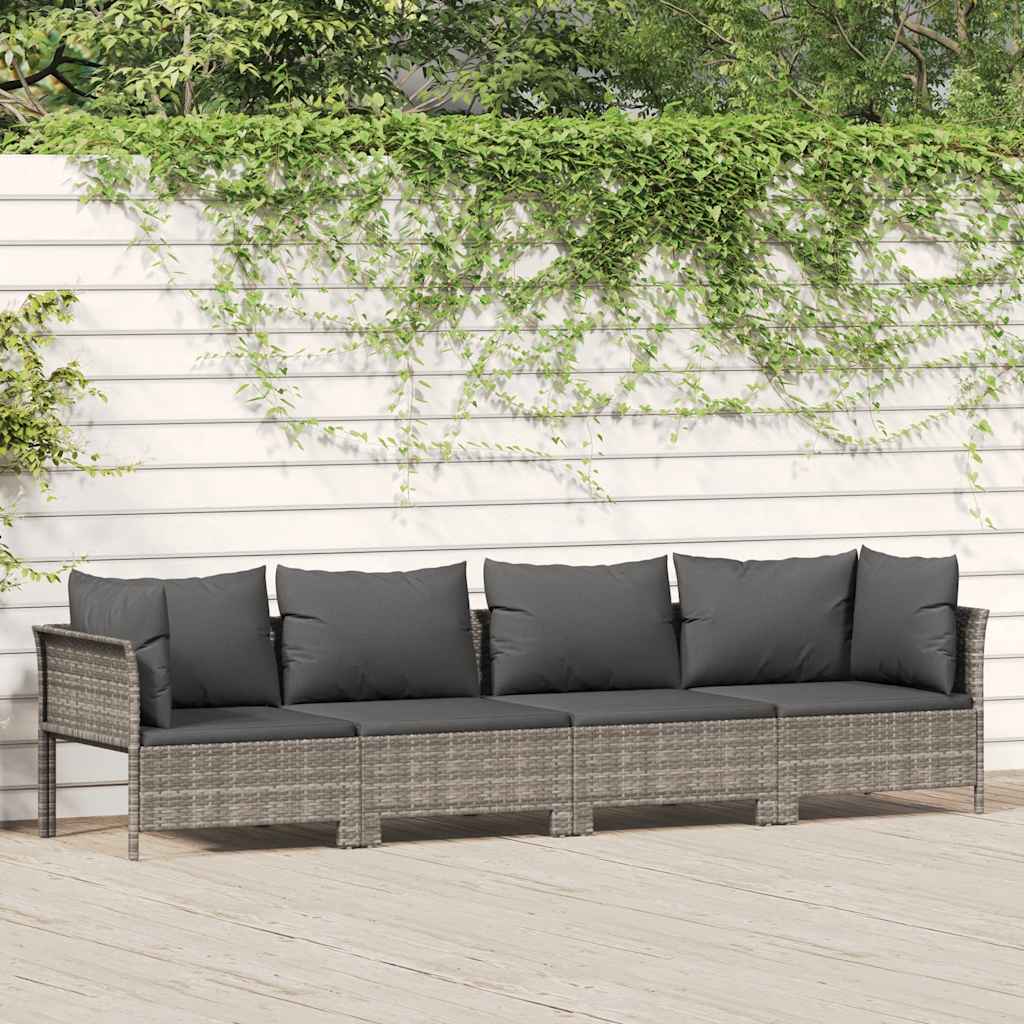 Conjunto de lounge de jardim com 4 peças e almofadas em vime sintético cinza