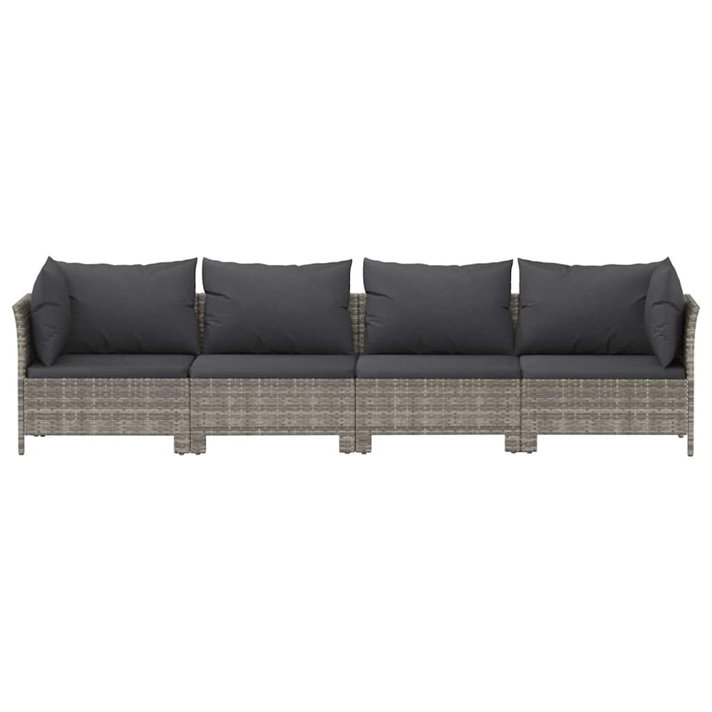 Conjunto de lounge de jardim com 4 peças e almofadas em vime sintético cinza