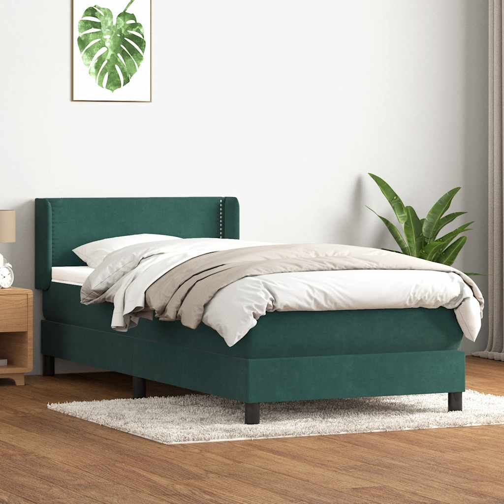 Cama com molas/colchão verde-escuro 80x220 cm veludo