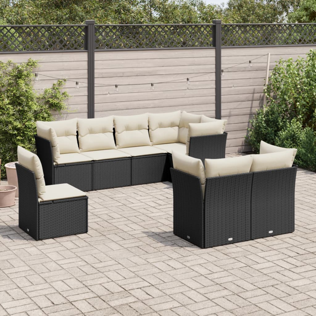8 Pcs conjunto sofás de jardim com almofadões vime PE preto