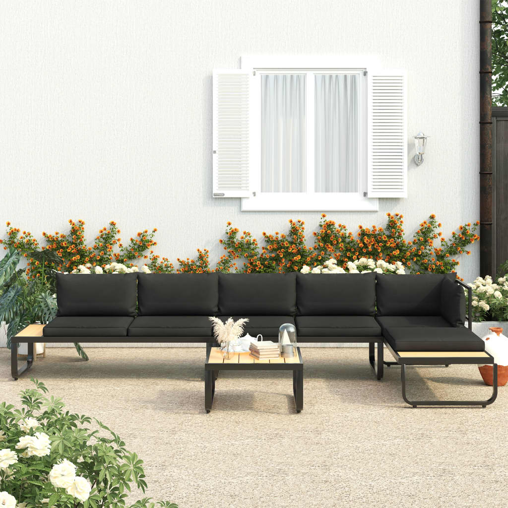 Sofás de canto para jardim com almofadões 4 pcs alumínio e wpc