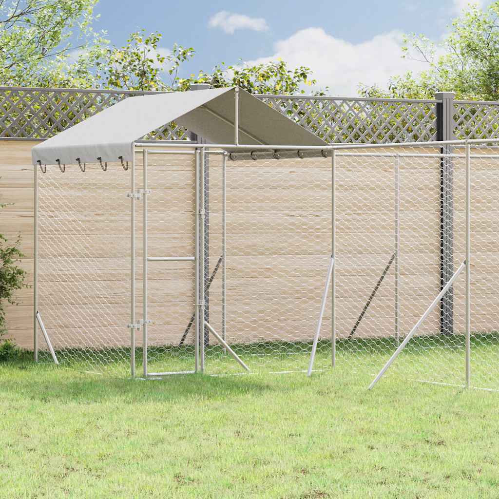 Canil de exterior com teto 10x6x2,5 m aço galvanizado prateado