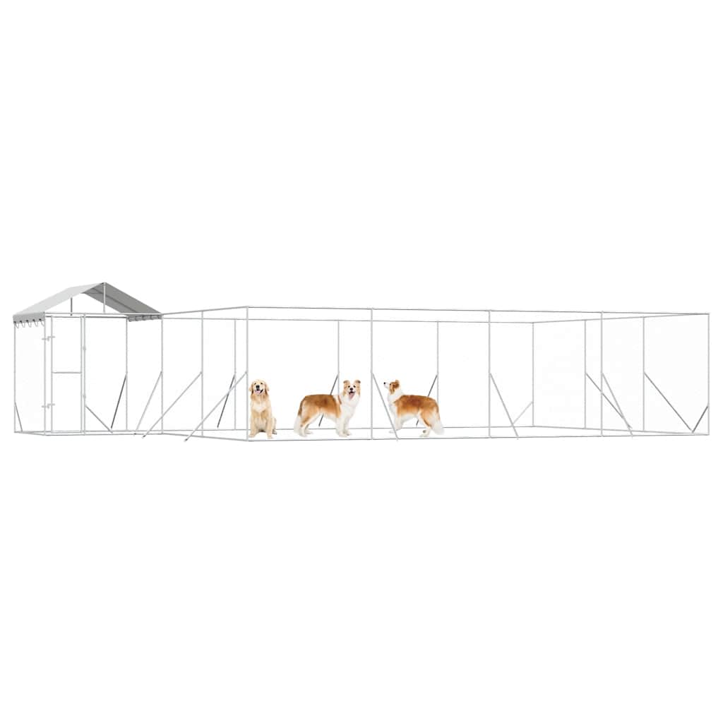 Canil de exterior com teto 10x6x2,5 m aço galvanizado prateado