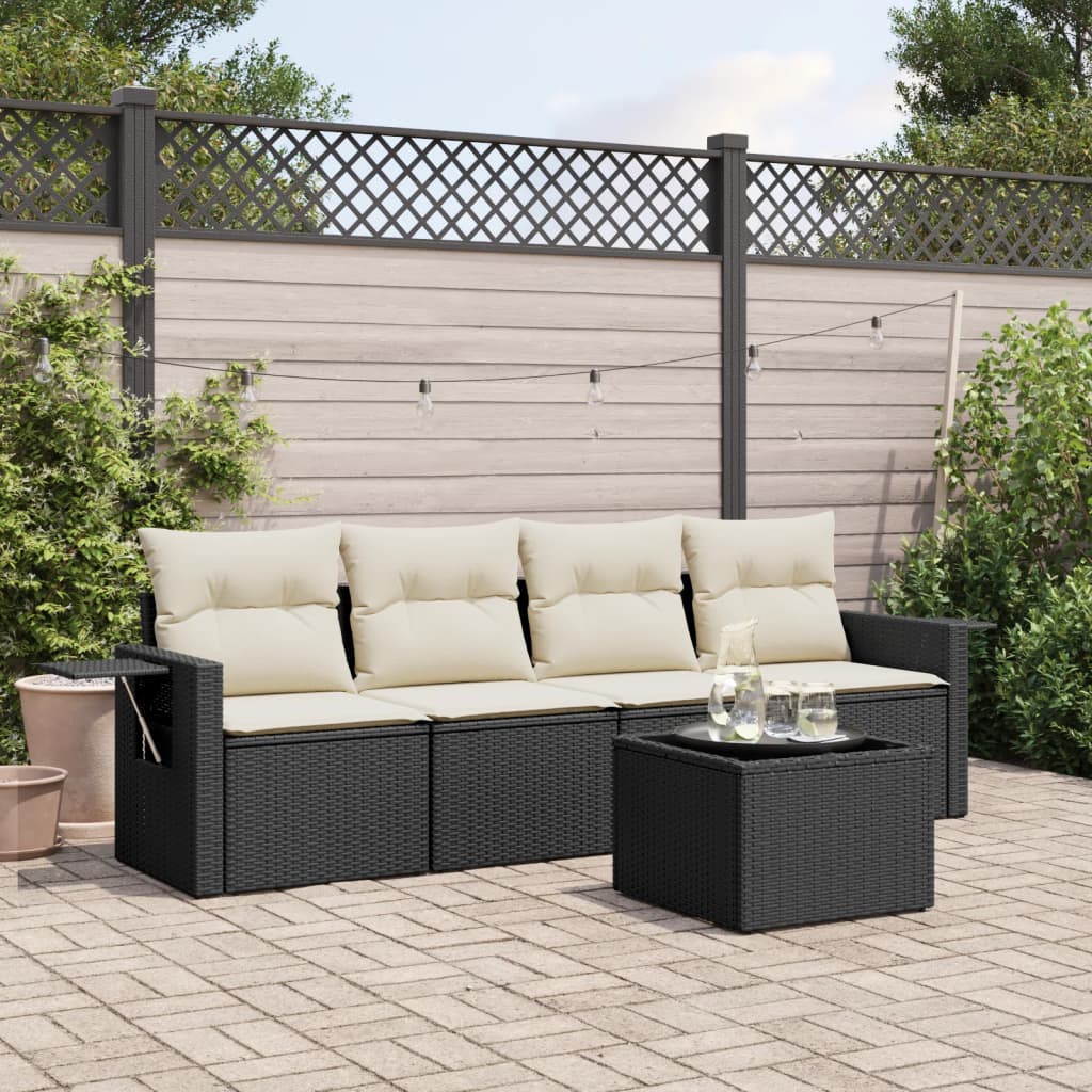 5 Pcs conjunto sofás de jardim com almofadões vime PE preto