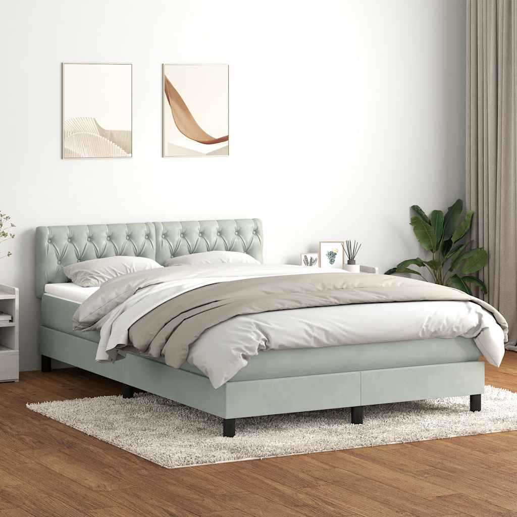 Cama box spring c/ colchão e LED 160x210 cm veludo cinzento-claro