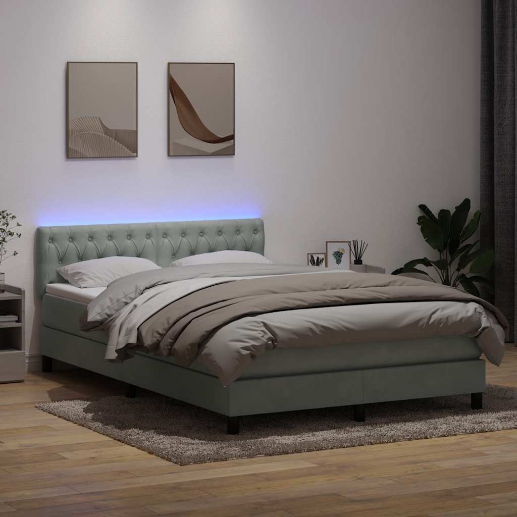 Cama box spring c/ colchão e LED 160x210 cm veludo cinzento-claro
