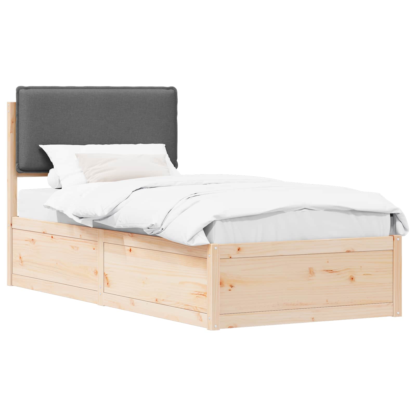Estrutura de cama com cabeceira estofada cinza escuro
