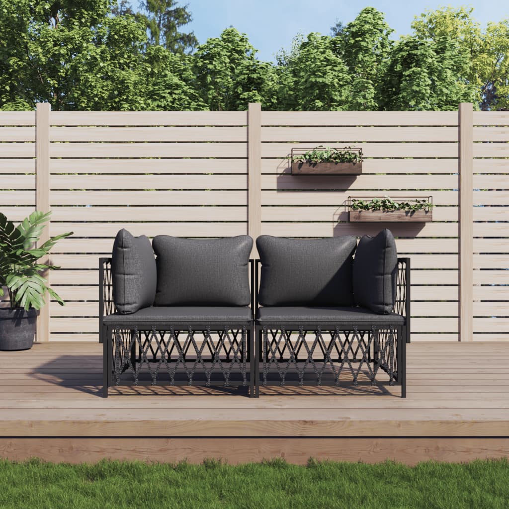 2 Pcs conjunto lounge de jardim com almofadões aço antracite