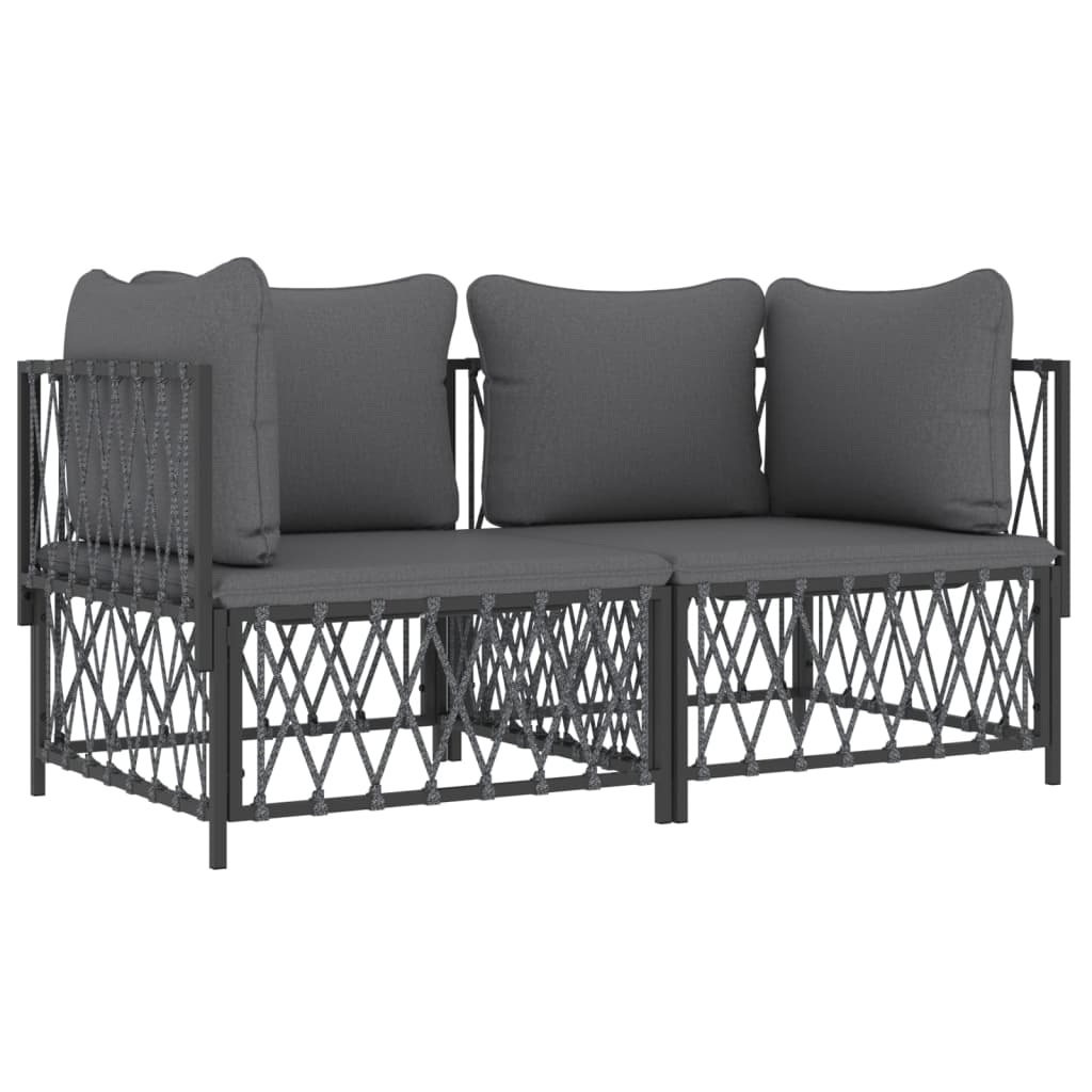 2 Pcs conjunto lounge de jardim com almofadões aço antracite
