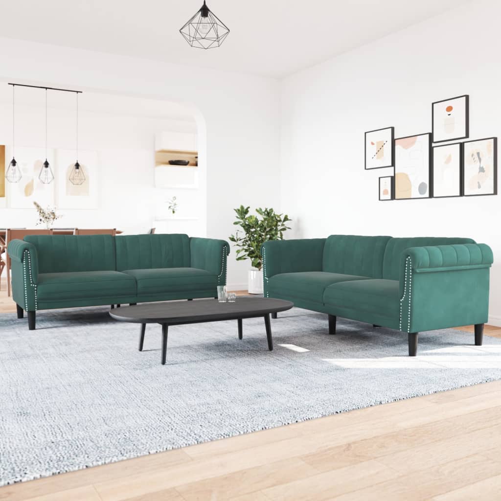 2 Pcs conjunto de sofás veludo verde-escuro