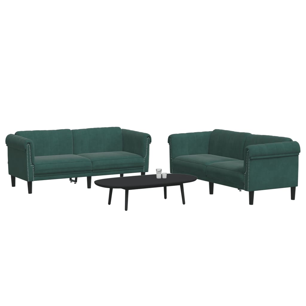 2 Pcs conjunto de sofás veludo verde-escuro