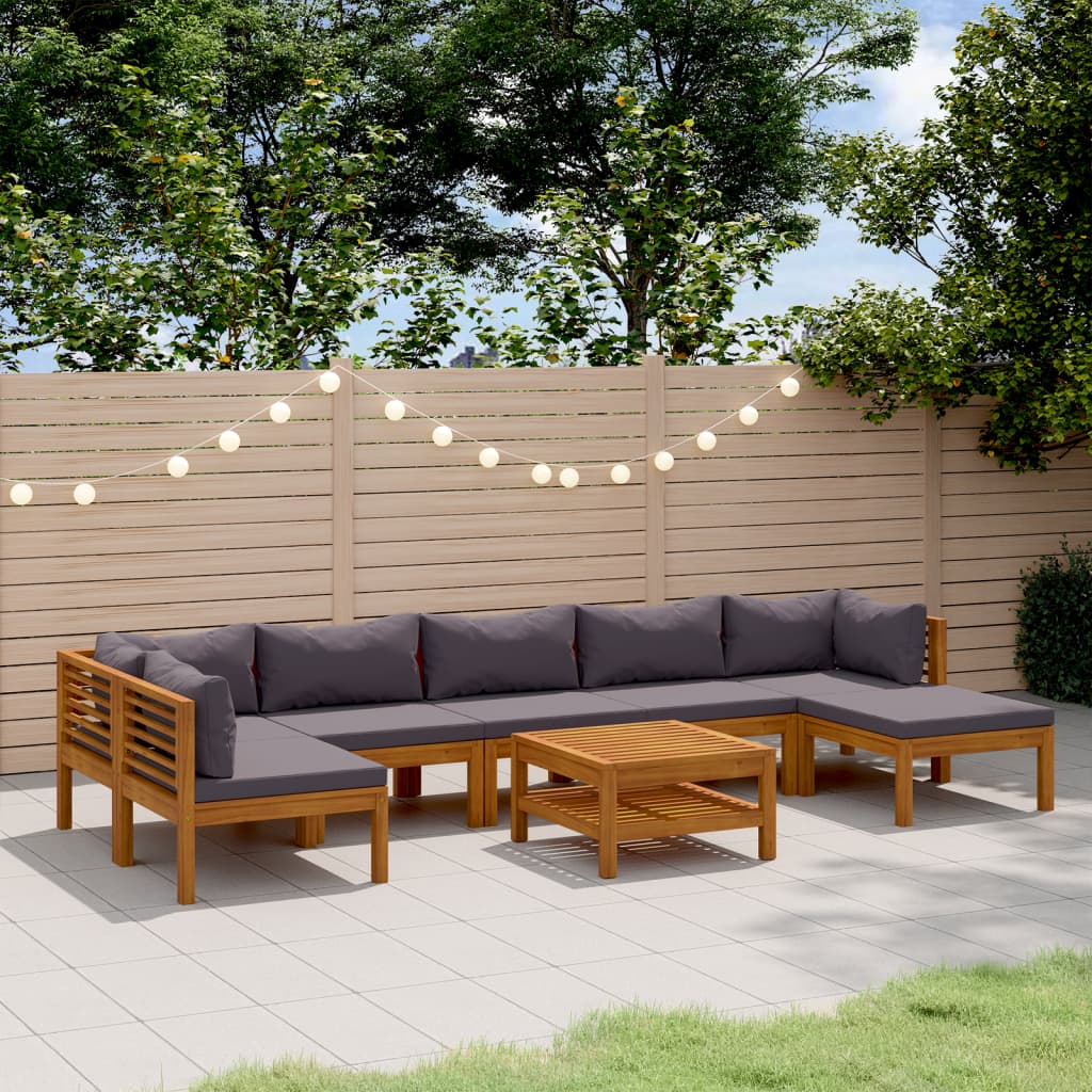 8 Pcs conjunto lounge de jardim com almofadões acácia maciça