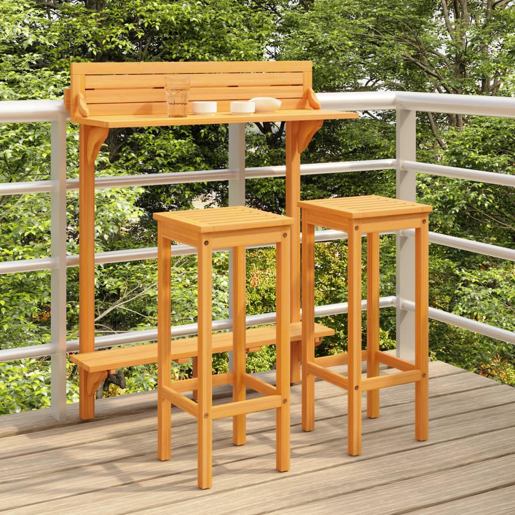 3 Pcs conjunto de bar para varanda madeira de acácia maciça