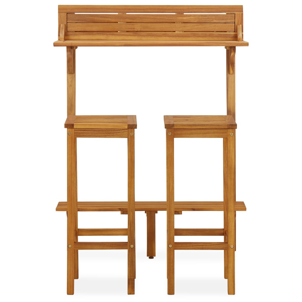 3 Pcs conjunto de bar para varanda madeira de acácia maciça