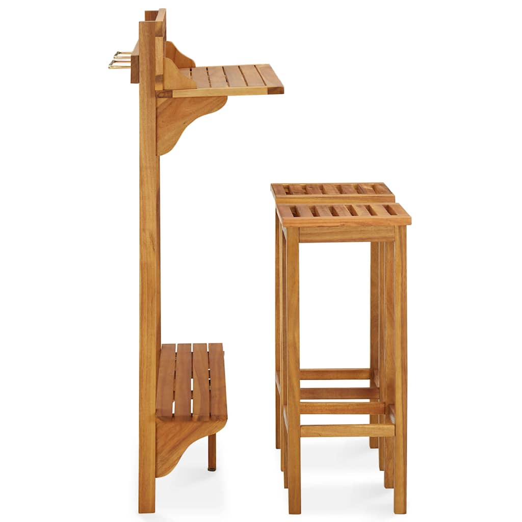 3 Pcs conjunto de bar para varanda madeira de acácia maciça