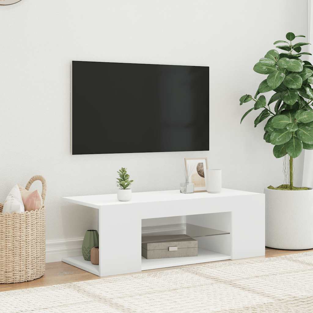 Móvel de TV com luzes LED 90x39x30 cm branco